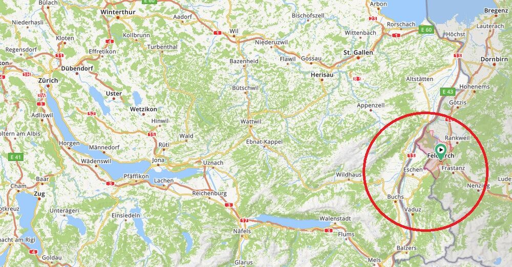 Standort der Firma CIDAN/Forstner: Studa 9, A-6800 Feldkirch (Vorarlberg, ca. 15 km nördlich von Vaduz).